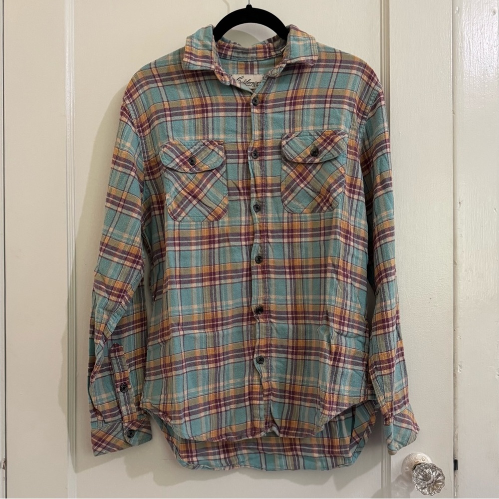 California Shirt Co Turquoise and Yellow Plaid Flannel